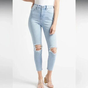 Good American Women's 2 / 26 Good Waist Crop Denim Jeans Distressed GWC075T Blue